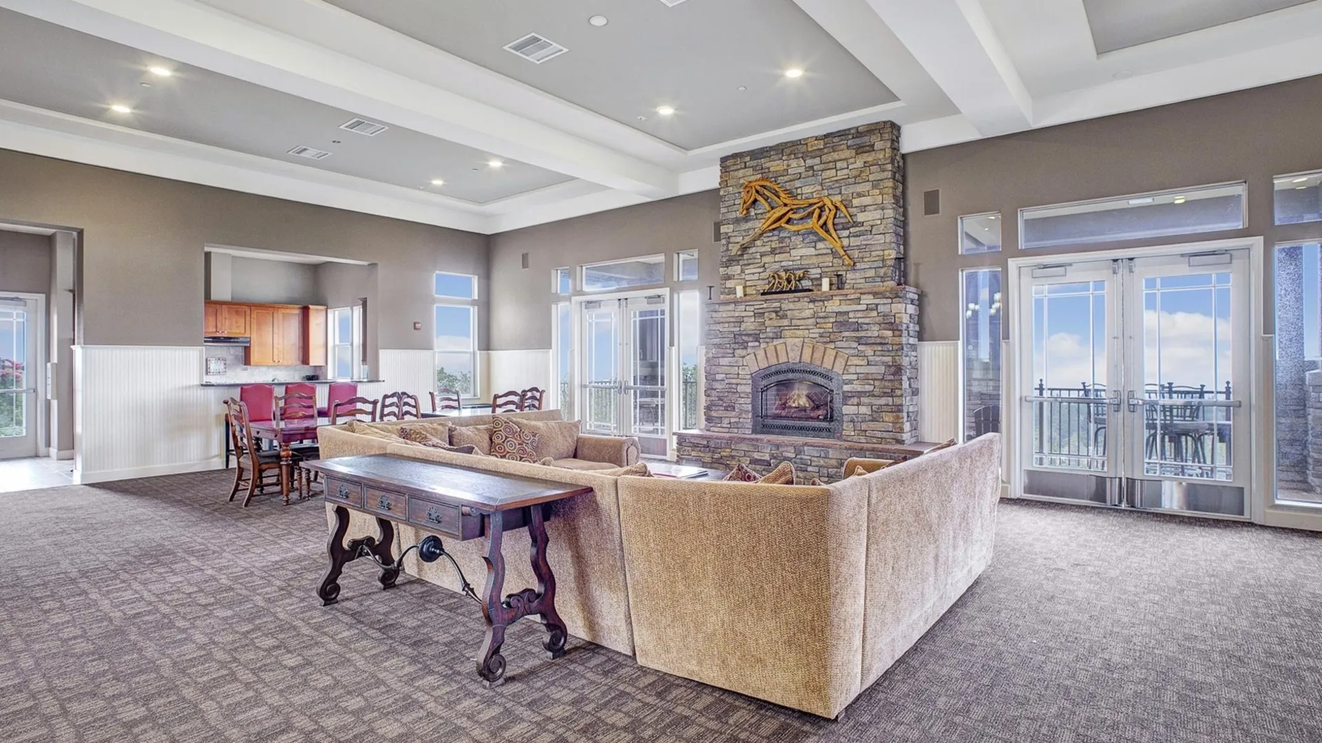Clubhouse seating area with fireplace