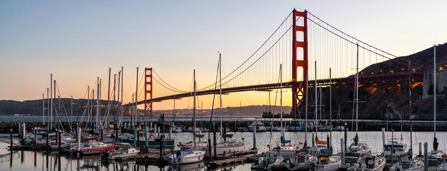 Marina headlands in the bay facing the Golden Gate Bridge