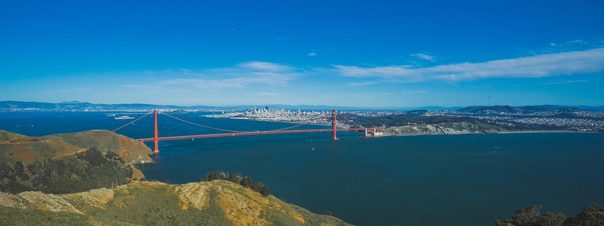 golden gate bridge from marin headlands viewing into the city of san Francisco