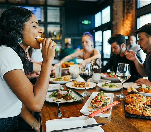 Friends eating at a restaurant