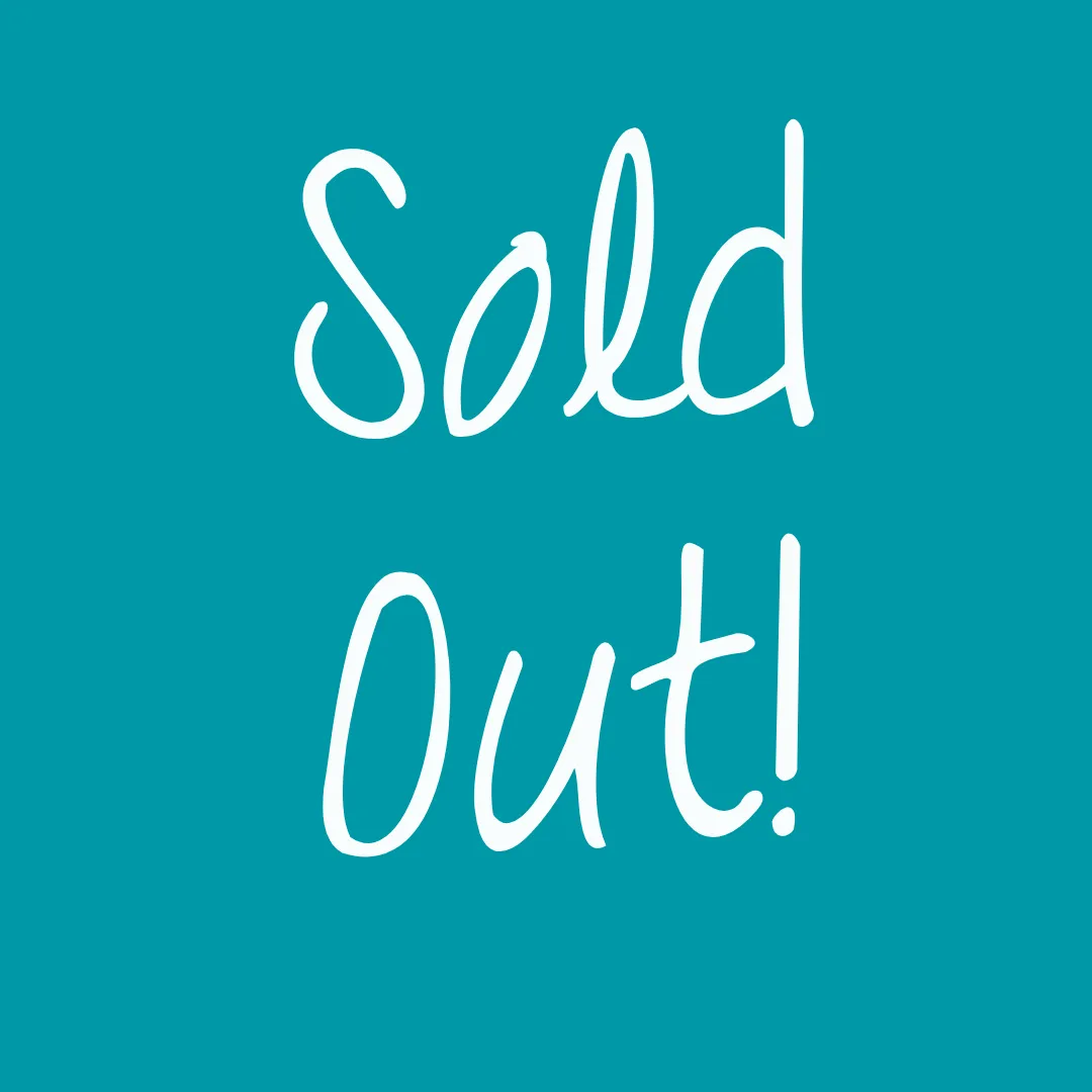 Vibrant \'Sold Out\' sign in stylish handwritten font on a bright teal background.