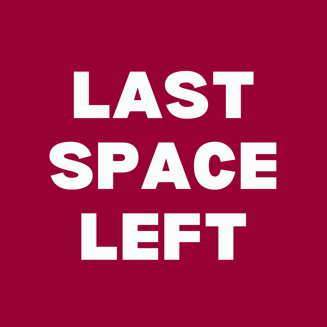 Bold announcement reading \'Last Space Left\' in large white font on a vibrant red background.