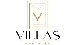 Elegant Villas Knoxville logo featuring a sophisticated V design within golden geometric frames.
