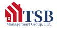TSB Management Group logo featuring a stylized house design in red with bold blue text.