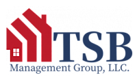 TSB Management Group logo featuring a stylized red house icon with bold blue lettering.