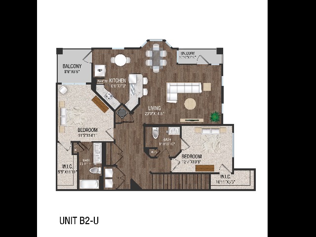 2 Bed 2 Bath, 2nd Floor - B2U