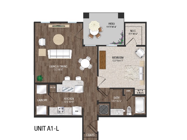 1 Bed 1 Bath with Attached Garage, 1st Floor - A1GL