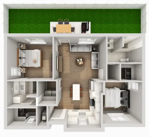 2 bedroom 2 bath floorplan.