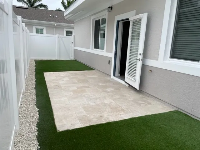 Private fenced backyard
