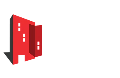 Logo for City Station South Apartments featuring a stylized red building design.
