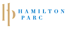 Elegant Hamilton Parc logo in gold and blue, showcasing sophistication and luxury branding.