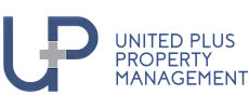 Sleek corporate logo for United Plus Property Management featuring a modern, minimalist design with the initials 'UP' creatively integrated.
