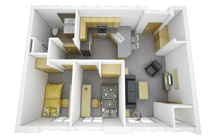2 Bed 1 Bath Floor Plan