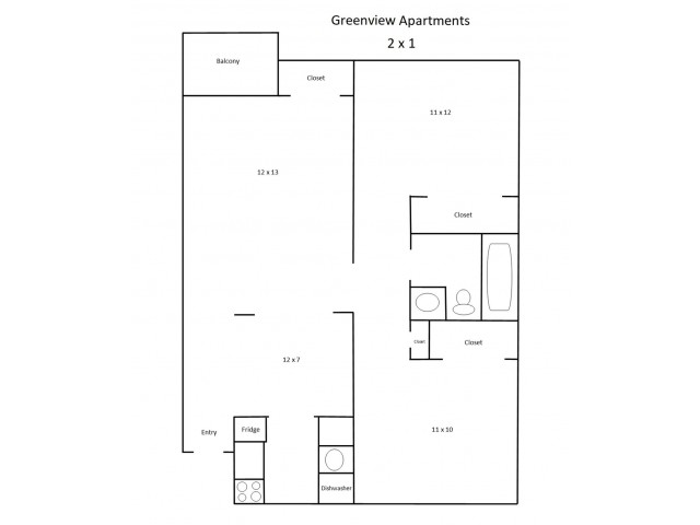 Two Bedroom, One Bath Floor Plan