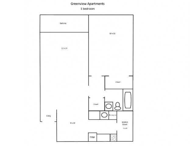 One bedroom, one bath floor plan