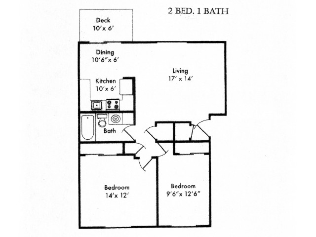 Two Bedroom, One Bath Floor Plan