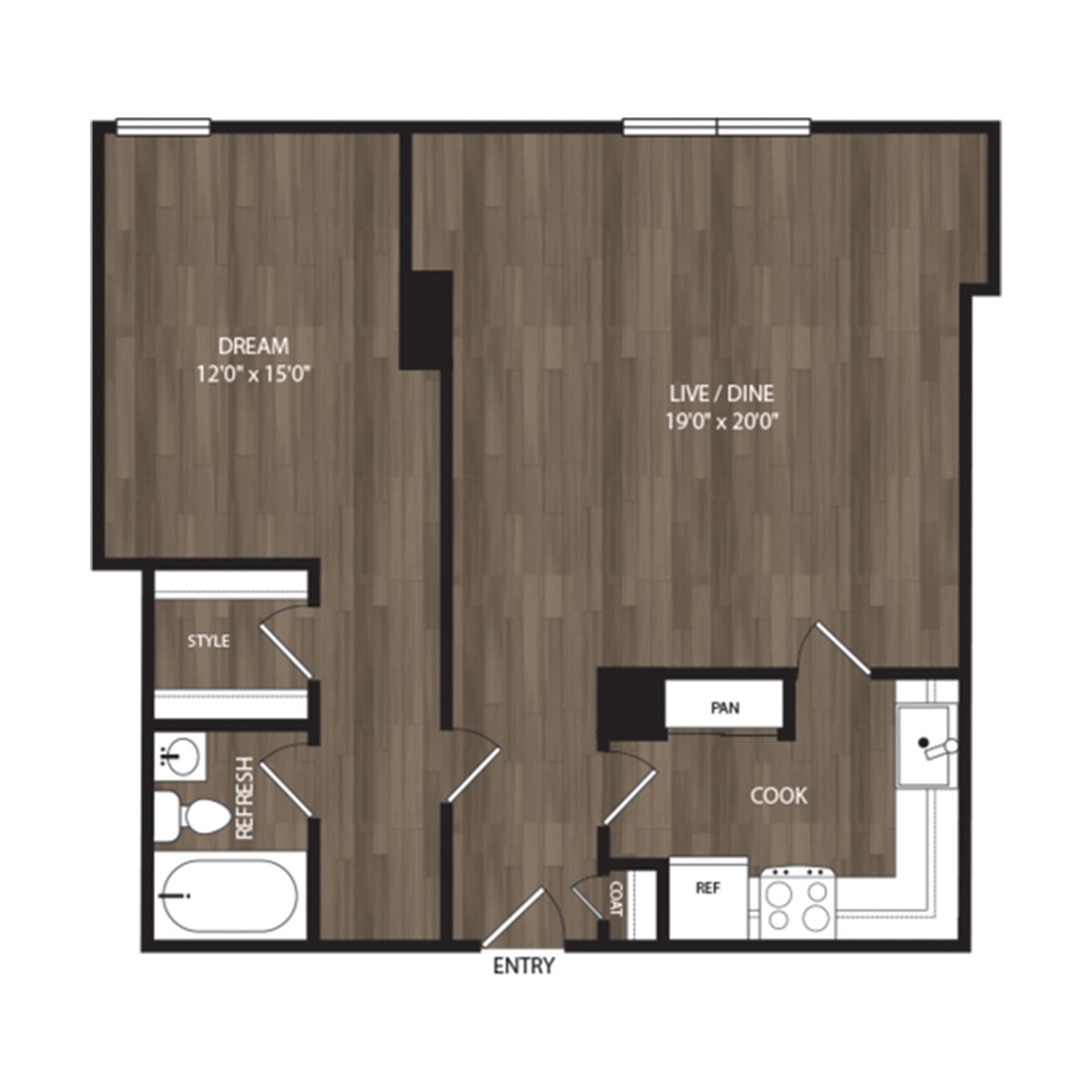 A1 1 Bedroom, 1 Bathroom 2D Floor Plan