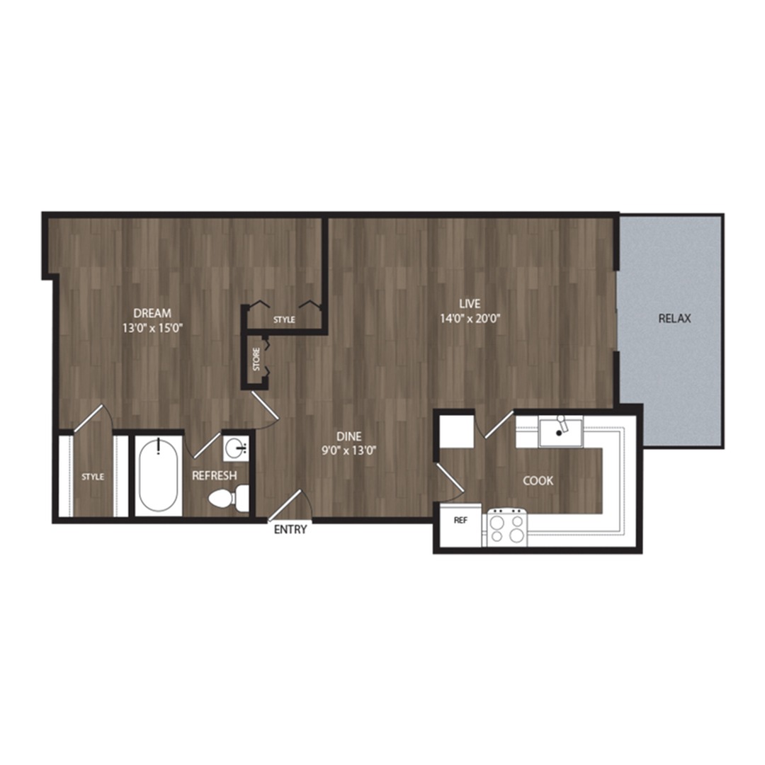 A4 1 Bedroom, 1 Bathroom 2D Floor Plan