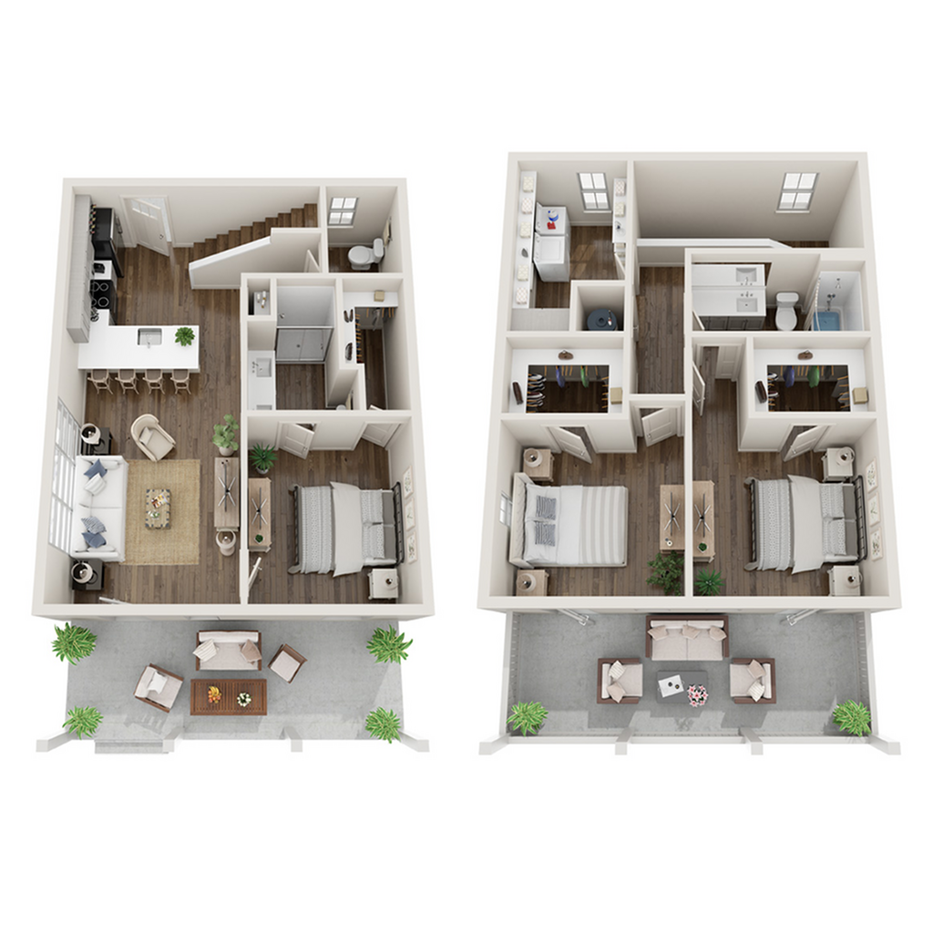Charming two-story floor plan with 3 bedrooms, inviting open living area, modern kitchen, and private garage.