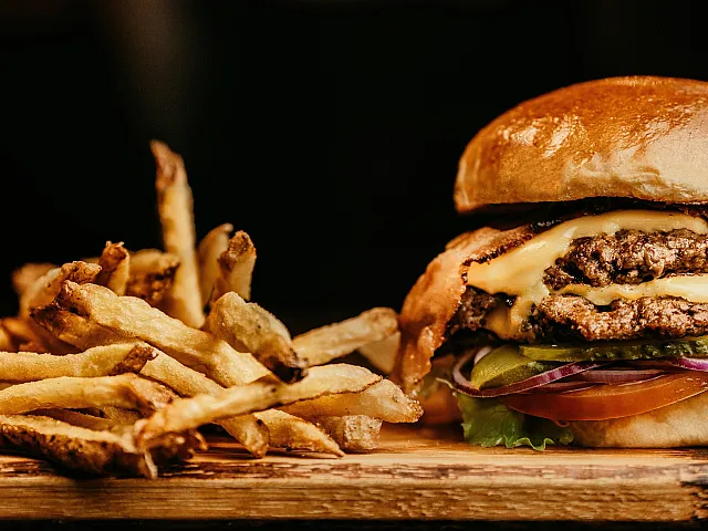 Burger and fries from local restaurant