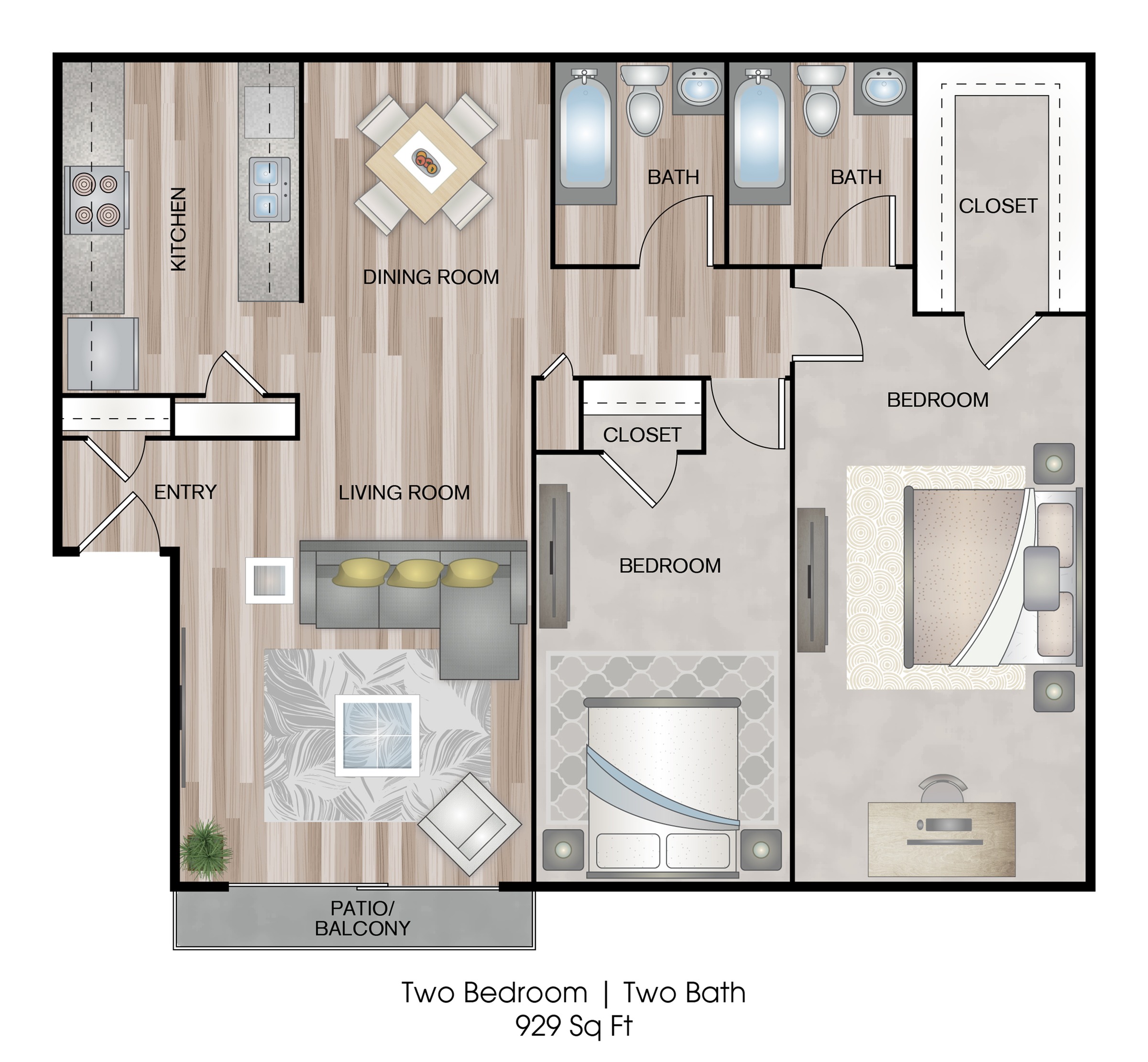 Two Bedroom | Two Bathroom | 929sqft