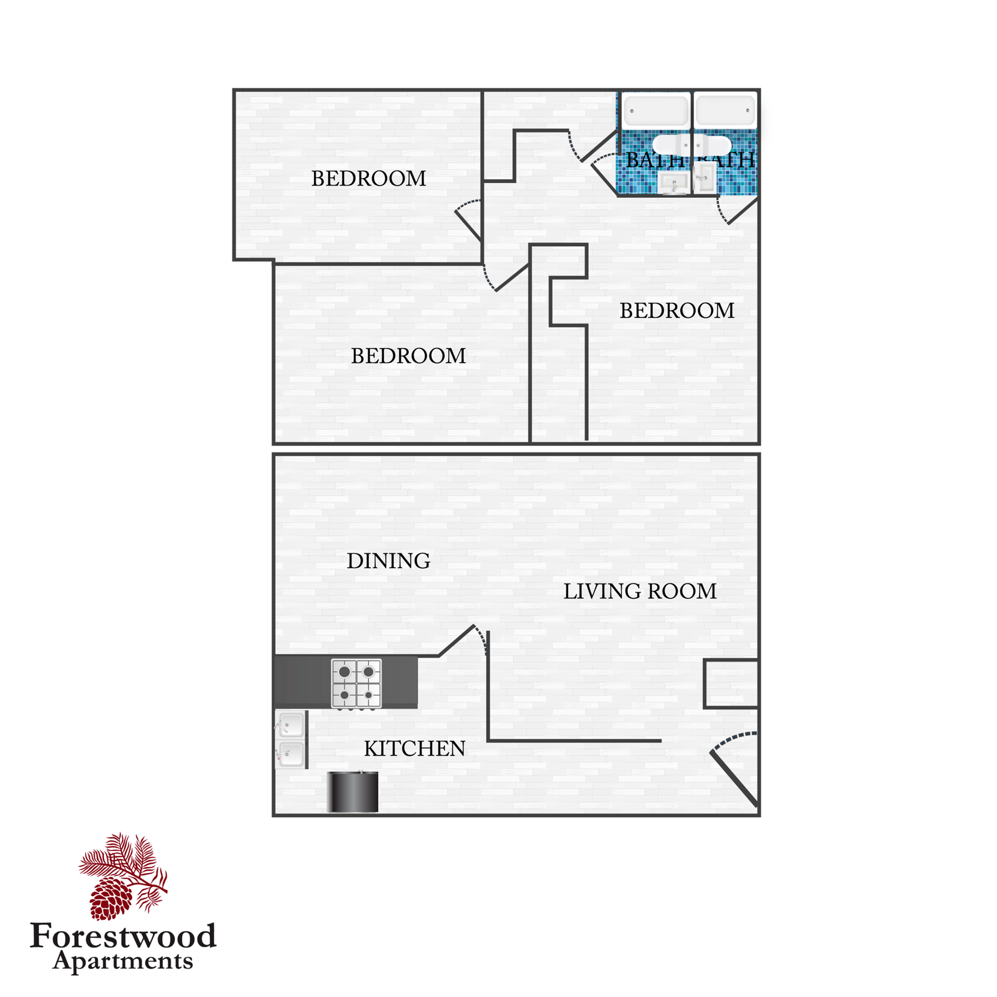 3 bedroom floorplan at forestwood