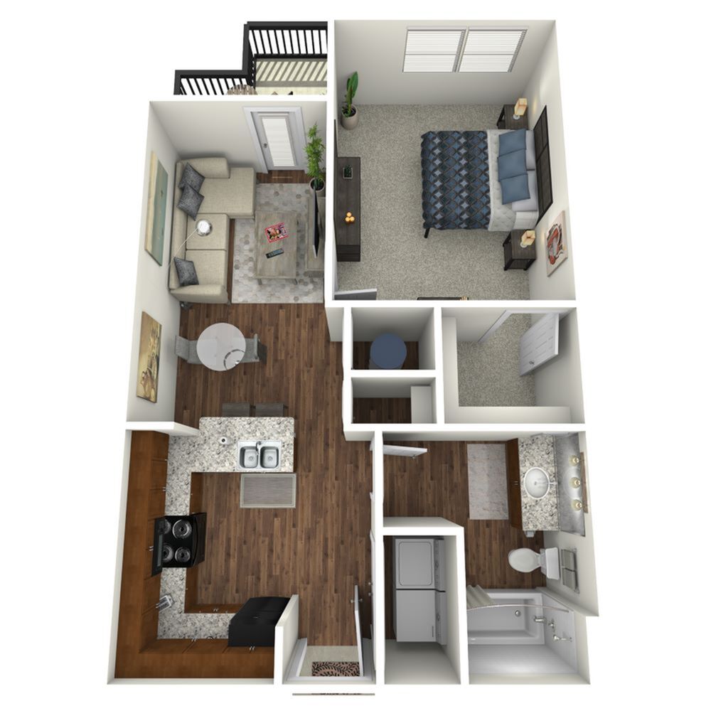 A Floor Plan, 1 Bed, 1 Bath, 633 SqFt