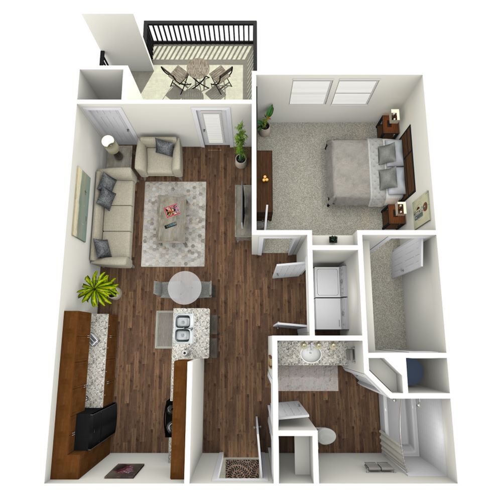 A2 Floor Plan, 1 Bed, 1 Bath, 750 SqFt