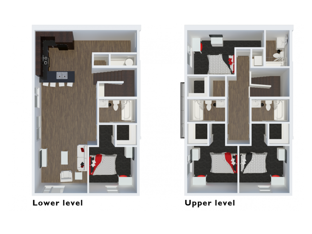 D4 Townhome | 4 Bdrm Floor Plan | The Cardinal at West Center | Apartments In Fayetteville Ar