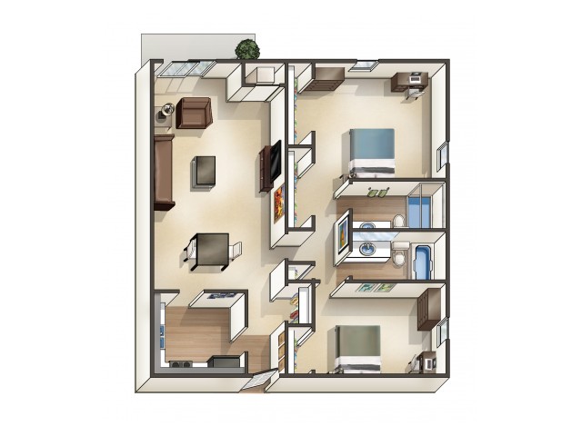 B5 Floor Plan | 2 Bedroom | University Hills | University Of Toledo Student Apartments