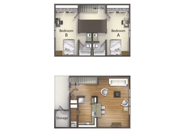 B2 Townhome Layout | 2 Bedroom Floor Plan | The Commons | Apartments in Oxford OH