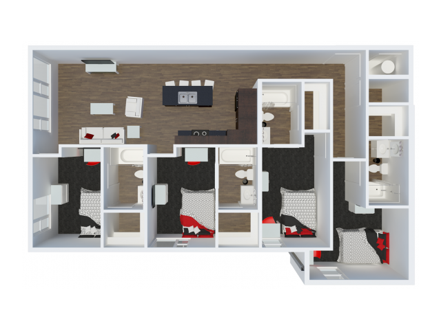 D3 floor plan | 4 Bdrm Floor Plan | The Cardinal at West Center | Fayetteville AR Apartments