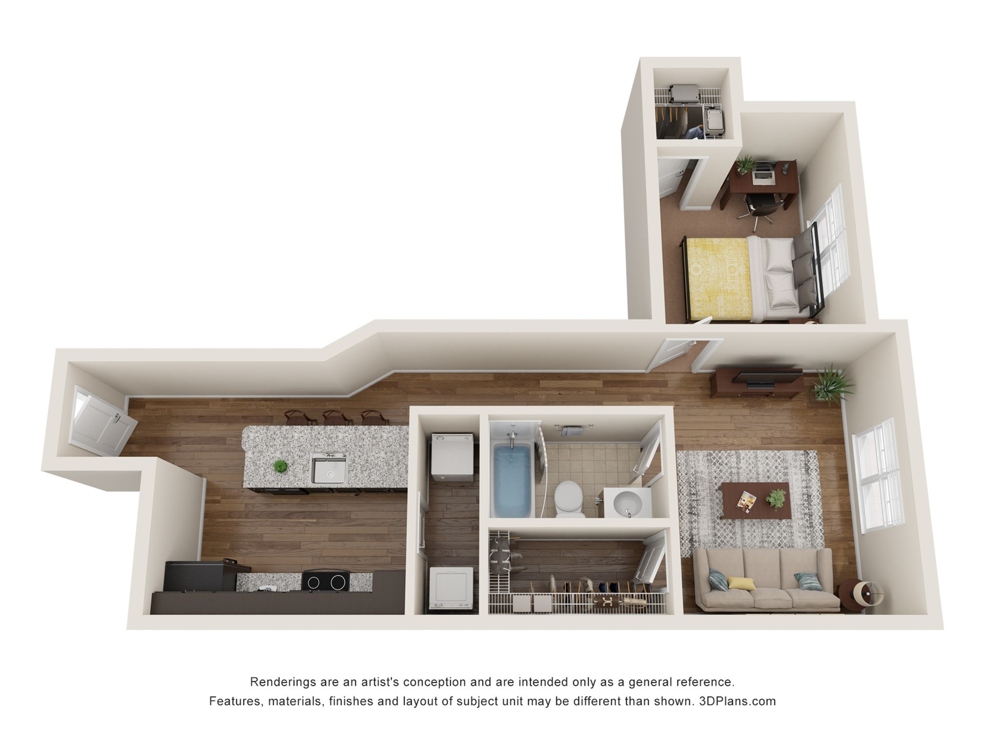 A1 - 1 Bedroom | Floor Plan 1 | Eagle Flatts | Apartments Near Southern Miss