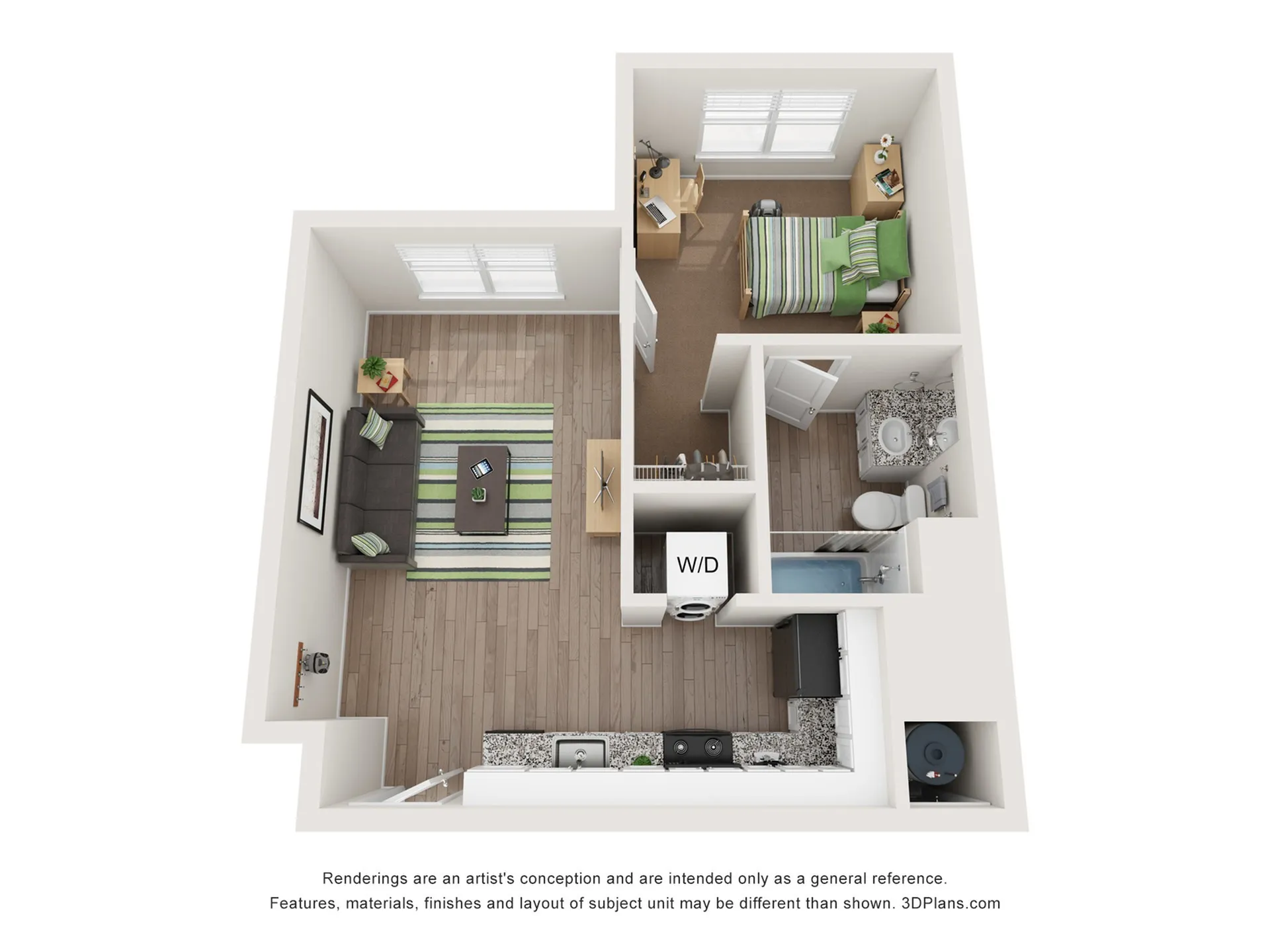A1 1 Bedroom Floor Plan | The Flatts Starkville | Apartments in Starkville MS
