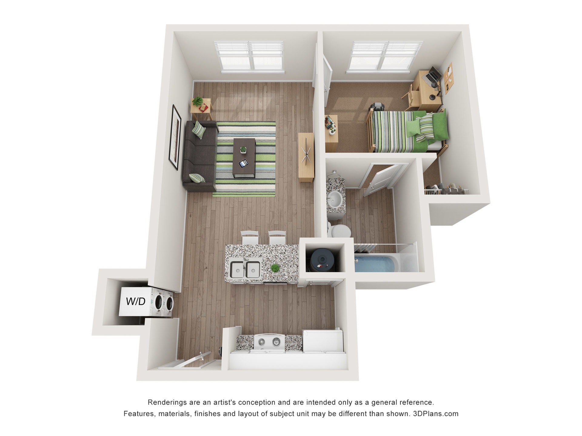 A2 1 Bedroom Floor Plan | The Flatts Starkville | Apartments in Starkville MS