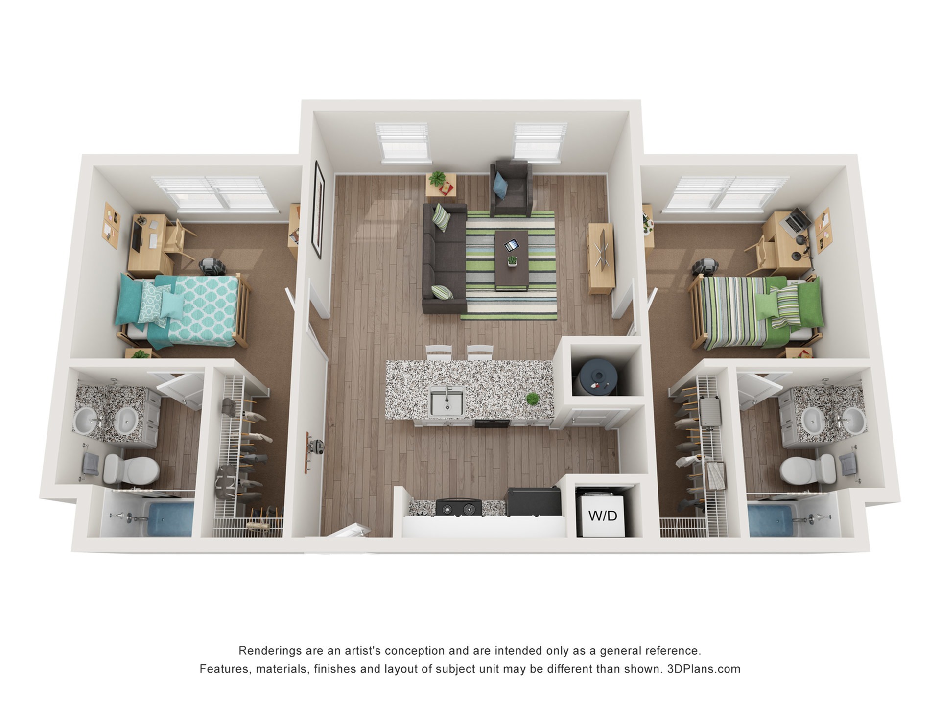 B1 2 Bedroom Floor Plan | The Flatts Starkville | Apartments in Starkville MS