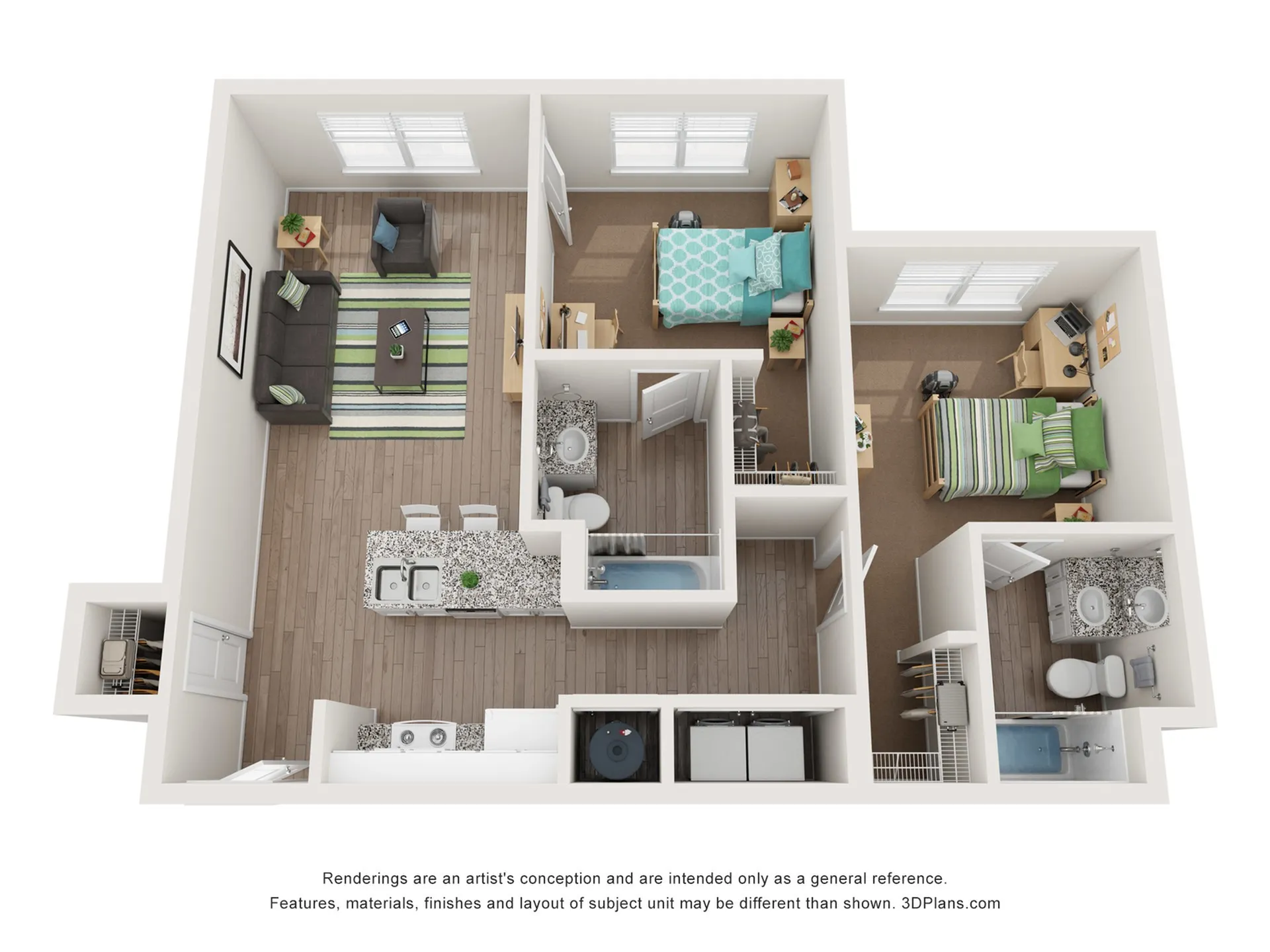 B2 2 Bedroom Floor Plan | The Flatts Starkville | Apartments in Starkville MS
