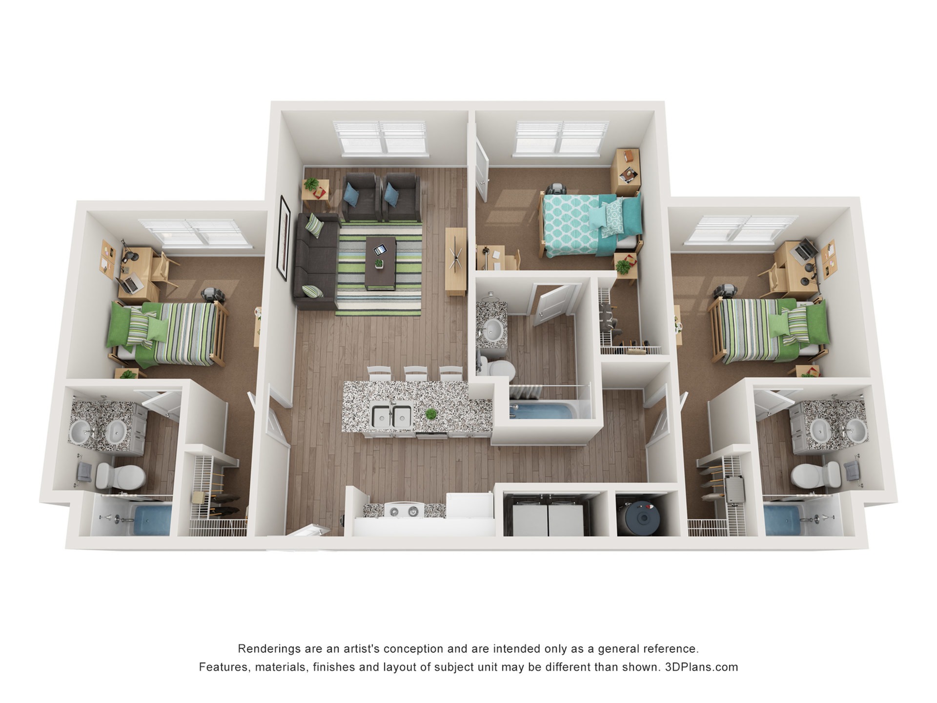 C1 3 Bedroom Floor Plan | The Flatts Starkville | Apartments in Starkville MS