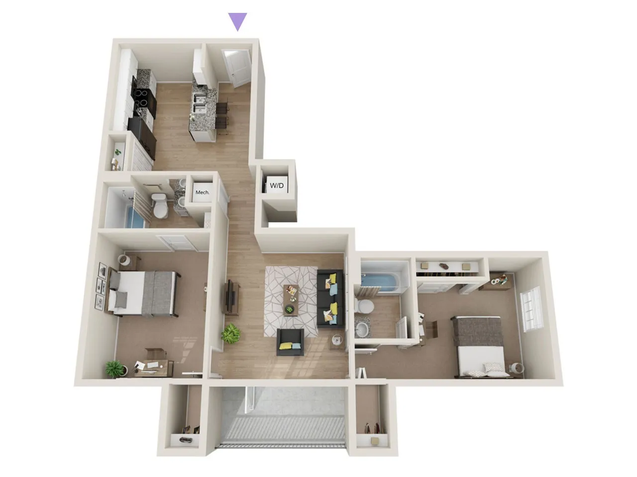 B1 2 bedroom 2 bathroom floor plan