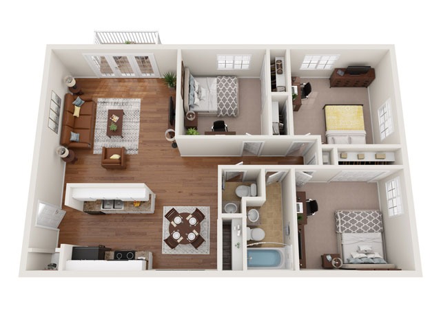 C1 - Three Bedroom | University Oaks | Off Campus Housing Near KSU