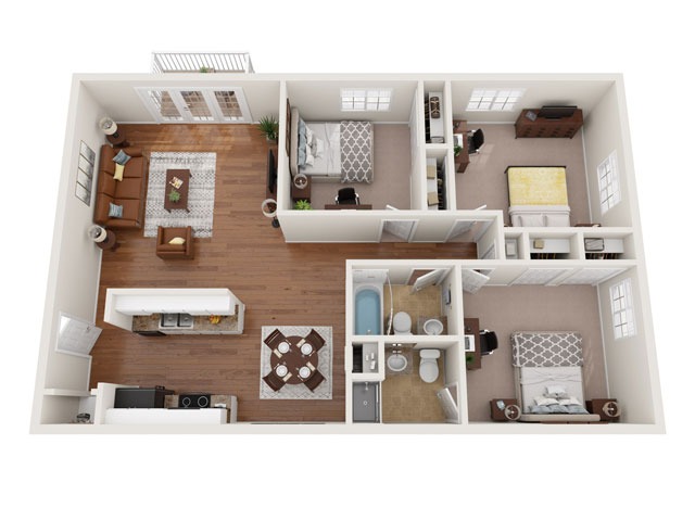 C2 - 3 Bedroom | University Oaks | Kent State Apartments