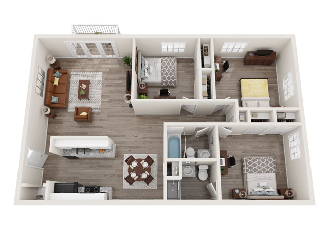 C1p Floor Plan, 3 beds 1.5 baths