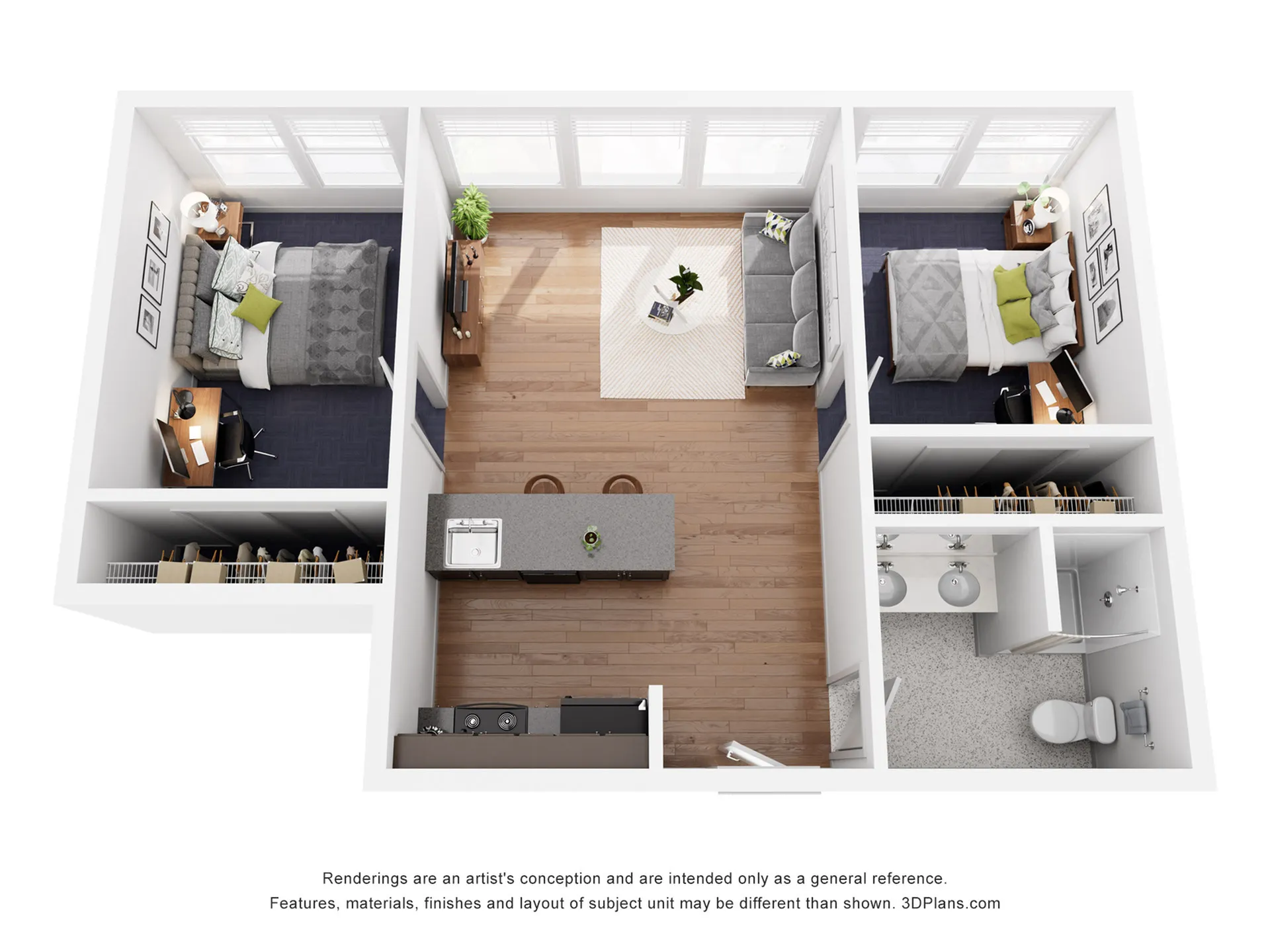 University Plaza Apartments - Two Bedroom Floorplan