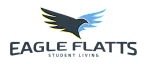 Modern Eagle Flatts logo featuring a soaring eagle, symbolizing premium student living.
