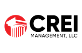 CREI Management logo featuring a red and white circular motif with an architectural column design.