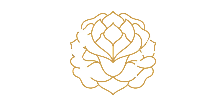 Elegant golden line art of a lotus flower in full bloom, symbolizing purity and tranquility.