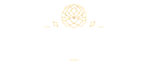 Elegant floral emblem with geometric accents in gold on a crisp white background, perfect for branding luxury apartments.