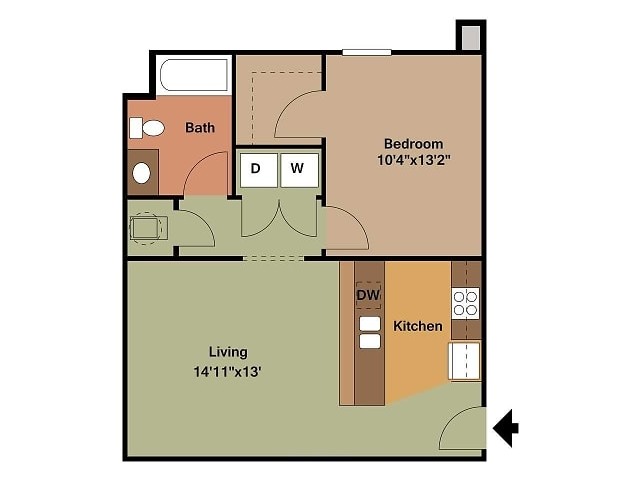 1 Bedroom, 1 Bathroom Market Street Floor Plan 2D