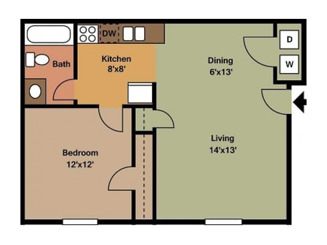 Oakwood 1 Bedroom apartment floor plan 2D