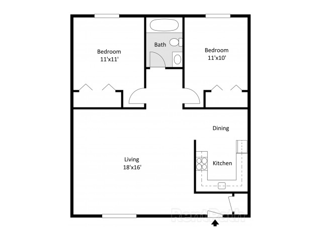 Glen Isle 2 Bedroom, 1 Bathroom 2D Floor Plan